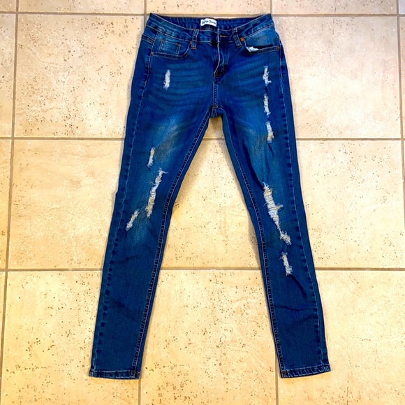Salvaje Denim Distressed Dark Wash Jeans - Picture 1 of 7